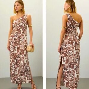 Mara Hoffman Brown and Cream One-Shoulder Dress